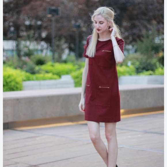 J. Crew Dresses & Skirts - J. Crew Sz 0 Burgundy Ponte Sheath Dress Gold Zipper